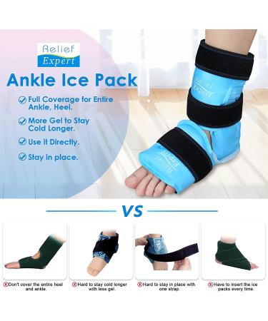 Relief Expert Ankle Foot Ice Pack Wrap - Reusable Gel Cold Pack with Compression Therapy for Achilles Tendonitis & Plantar Fasciitis - Instant Pain Relief - Soft Plush Lining - Blue Medium - Buy Online on GoSupps.com