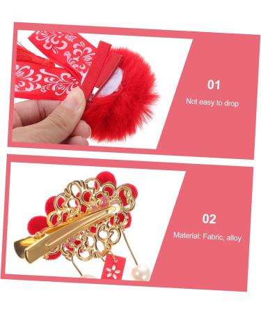 FRCOLOR 5 Pairs Antique Red Hairpin New Year Tassel Bows Fringed Ribbon Girls New Year Hairpin Red Furry Balls Chinese Tassel Kids Clip Hanfu Flower Headpiece Hairy Alloy Child Hair Piece - Buy Online on GoSupps.com