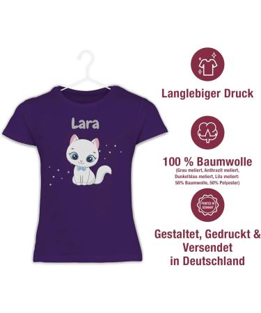 Personalized Cat T-Shirt for Girls - Cute Gift by Shirtracer - Custom Name Design - Purple Cat Motif - Buy Online on GoSupps.com