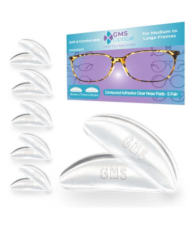 GMS Optical Soft Silicone Adhesive Nose Pads for Glasses Sunglasses and Eye Wear - 1.8mm x 18mm (Clear 5 Pair)