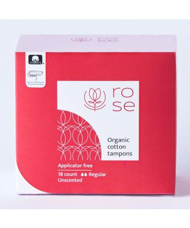 ROSE Certified Organic Cotton Non-Applicator Tampons Regular Absorbency |Cotton Lock Security Veil Patent System | Hypoallergenic| Non-Toxic | Easy Application 18 Count