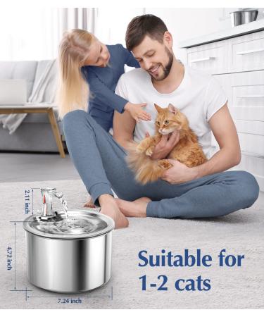 oneisall Stainless Steel Cat Water Fountain - Quiet & Automatic 2L Pet Drinking Fountain for Cats and Dogs - Silver - Buy Online on GoSupps.com