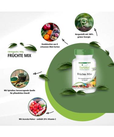 Fairvital Fruits Mix - High-Dosed Vegan Multivitamin Capsules | 120 Natural Fruit Powder Capsules with Cranberry Acerola & Spirulina - Buy Online on GoSupps.com