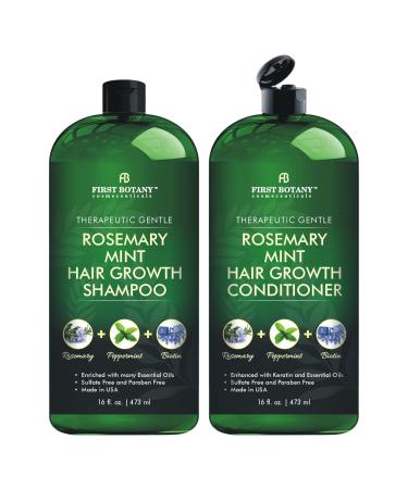 First Botany Biotin Shampoo Conditioner Set - An Anti Hair Loss Set Thickening formula For Hair Regrowth  Anti Thinning Sulfate Free For Men & Women Anti Dandruff Treatment 16 oz x 2 (Rosemary Mint)