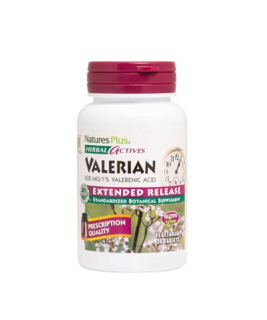 NaturesPlus Herbal Actives Valerian Extended Release Tablets - 600 mg 30 Vegan Tablets - Vegetarian Gluten-Free - 30 Servings
