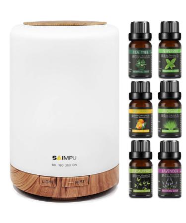 Aroma diffuser 300ml humidifier with 6 * 10ml essential oils set quiet ultrasound fragrance oil diffuse waterless automatic shutdown 7 colors LED oils diffuser aromatherapy for space office yoga spa 300ml brown with essential oil set - Buy Online on GoSupps.com