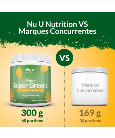  Nu U Nutrition Super Greens | Mango | Green Juice Powder 300g - 17 Active Superfood Ingredients - 60 Servings - With Inulina Spirulina Chlorella Maca Root & More - 100% Vegan Nu U Nutrition - Buy Online on GoSupps.com
