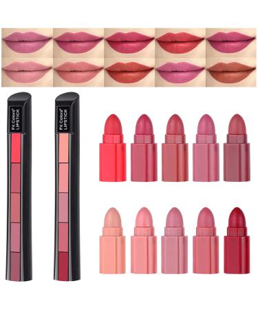 Dulele 10 Colors Matte Lipstick Set Velvet Lip Stick Non-stick Lip Gloss Long Lasting Waterproof Red Lipstick Makeup Mini Lipstick Set
