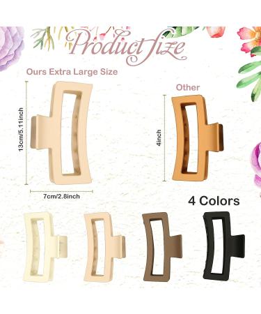 4 Pcs Extra Large Claw Clips for Thick Hair - Non-slip Jumbo Hair Clips for Curly Hair - Strong Hold Rectangle Claw Clip - Buy Online on GoSupps.com