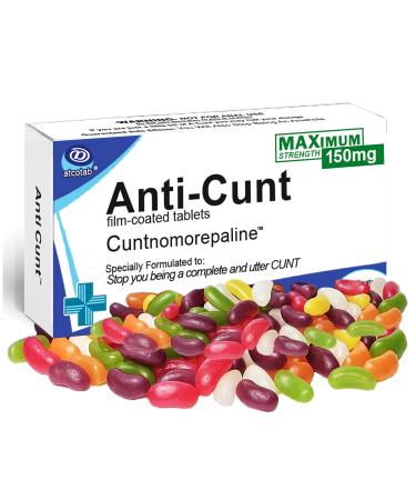 Funny Rude Joke Tablets Pill Box Prank Includes Jelly Beans Sweets Unusual Gift for Men Secret Santa Him Christmas Stocking Filler April Fools Day Birthday Women Presents Dad Boyfriend (Anti C*nt)