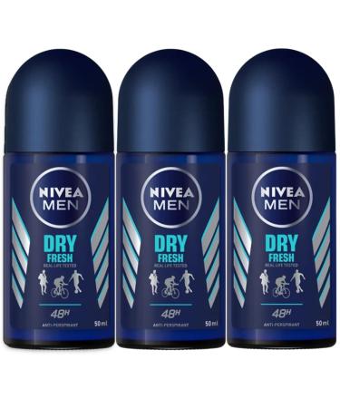 Nivea For Men Deodorant Roll-On Dry Fresh Anti Perspirant 48h 1.7oz/50ml Pack of 3 1.7 Fl Oz (Pack of 1) Fresh