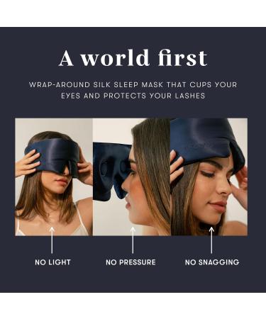 DROWSY Silk Sleep Mask for Eyelash Protection | Natural Lashes & Extensions | Deep Eye Cups Zero Pressure Total Blackout - Midnight Blue - Buy Online on GoSupps.com