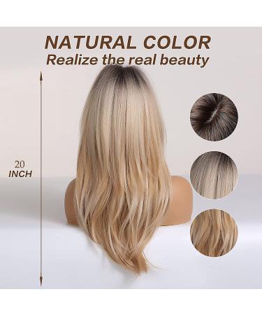 Esmee 20-Inch Long Blonde Synthetic Wig for Women | Dark Roots | Everyday & Party Use - Buy Online on GoSupps.com