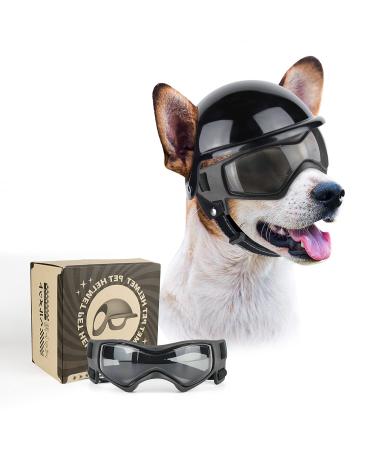 PETLESO Dog Goggles for Small Dogs with Helmet, 2pcs Dog Sunglasses and Hemet Set for Small Medium Dog Outdoor Driving Walking, Black