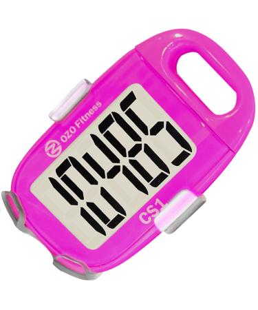 OZO Fitness CS1 Easy Pedometer for Walking - Step Counter with Large Display, Clip on and Lanyard Pink