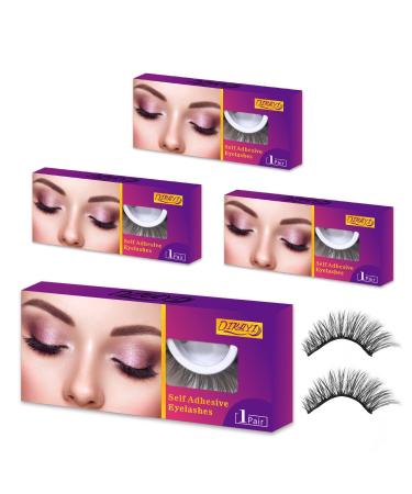 Reusable Self-Adhesive False Eyelashes - 4 Pairs - No Glue or Eyeliner Needed! Natural Look in 3 Secs  Stable  Lasting & Waterproof - Gift for Women (A202)