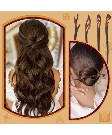 Crafans Wooden Hair Sticks Chinese Styles Hairpin Classic Hair Chopstick Hair Accessories Vintage Wood&Resin Coiled Hair Tools for Women Girls Hairstyles Saddle Brown - Buy Online on GoSupps.com