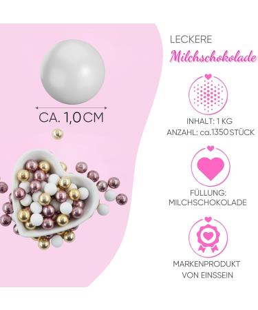 EinsSein 1kg wedding dragees chocolate balls Mix 1 cm small white-gold-pink | Baptism dragees girl boy communion with almonds | celebrate and receive party party color cheap with bomb tag see - Buy Online on GoSupps.com