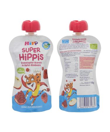 Hipp Super-Hippis Organic Squeezing Bag | Pomegranate Acerola & Apple Raspberry - 100% Organic No Added Sugar 6 x 100g Pack - Buy Online on GoSupps.com