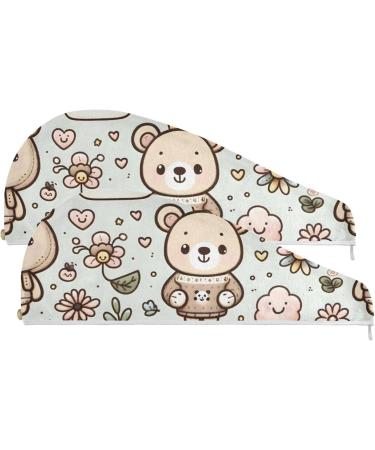 Cute Teddy Bear Smile Hair Towel 2 Pack | Super Absorbent Quick Dry Hair Turbans for Women & Girls | Perfect Hair Drying Solution - Buy Online on GoSupps.com