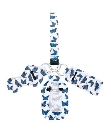 PUEZOKLY Chapstick Holder Watercolor Butterfly style Neoprene Lipstick Holder Keychains Clip-On Lipstick Sleeve Pouch Blue