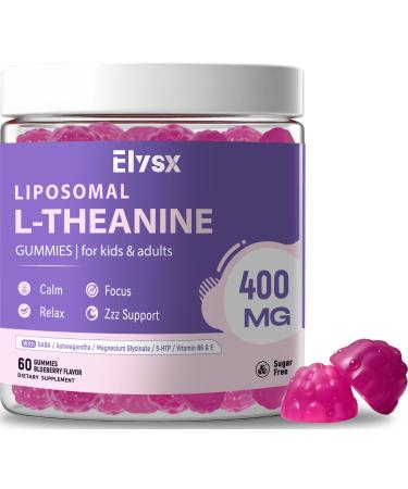 Liposomal L Theanine Gummies Chewable L-Theanine 400mg with GABA Supplement for Kids & Adults Stress Relief zzZ and Relaxation Focus Support Natural Blueberry Flavor 60 Count