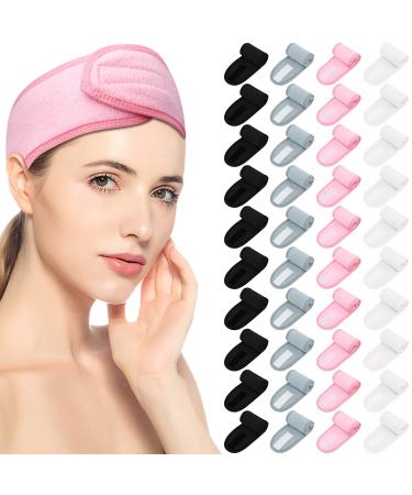 SOKOSEY Spa Headband Hair Headband for Makeup Spa Facial Headband 40 Pack Adjustable Terry Cloth Headband for Face Washing Shower Sports Yoga (White Black Pink Gray)