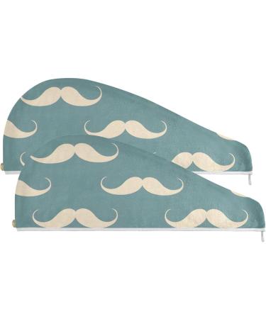 Mustache Seamless Pattern Hair Towel 2 Pack | Super Absorbent Quick Dry Hair Turbans for Women & Girls - Buy Online on GoSupps.com