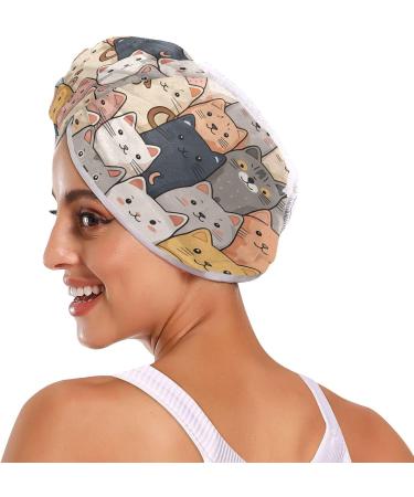 Large Group of Cats Dry Hair Cap - 2 Piece Quick Drying Towel Set with Button Headband | Super Absorbent & Comfortable - Buy Online on GoSupps.com