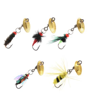 Giantree fly fishing set set golden sequin bait artificially 5 pieces mixed fly fishing set with toxic mosquitoes and bees fly hooks for perch trout salmon accessories style 1