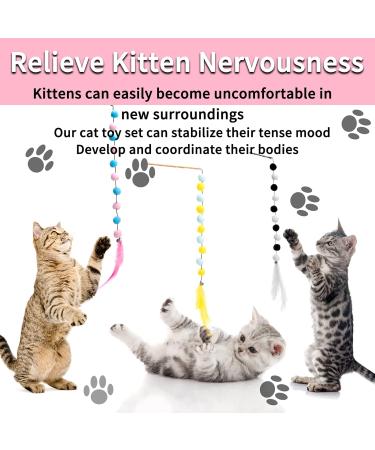 Fanshiontide 3 Packs Cat Wand Interactive Cay Toy Cat Feather Toys with Plush Balls and Bells Cat Teaser Wand for Indoor Cat Kitten Hunting Exercising Eliminating - Buy Online on GoSupps.com