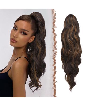Feshfen ponytail hair part hair extension with cord strain 60cm ponytail extension synthetic wavy curly curly curly ponytail extension for women black and caramel brown 60 cm black and caramel brown - Buy Online on GoSupps.com