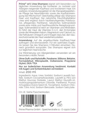  PRIME Prime 10% Urea Shampoo (200ml) with Polidocanol Panthenol & Sweet Almond Oil - Medical Shampoo for Itching & Dry Scalp - Eco-friendly Packaging - Buy Online on GoSupps.com