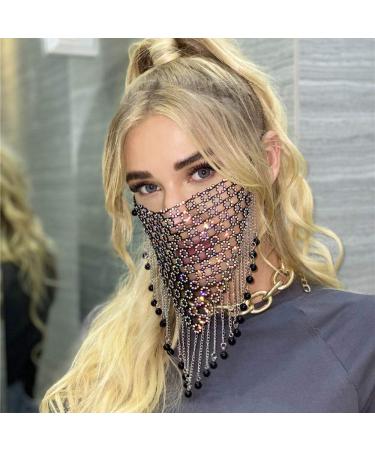Sparkly Rhinestone Mesh Mask - Elegant Face Cover for Women & Girls | Perfect for Masquerades Parties & Raves - Buy Online on GoSupps.com