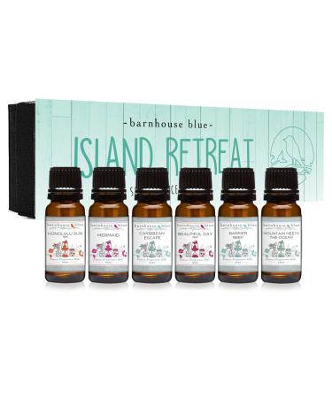 Island Retreat Gift Set of 6 Premium Fragrance Oils - Barrier Reef, Mountain Meets The Ocean, Beautiful Day, Caribbean Escape, Honolulu Sun, Mermaid - Barnhouse Blue