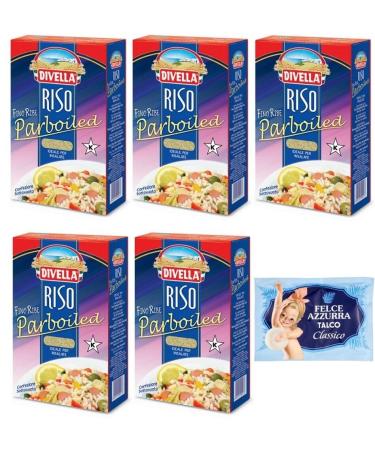 Divella Riz Rice Lot of 5 grains of super fine rice, ideal for salads, sous vide packaging of 1 kg + 1 bag of free Felce Azzurra talc, 100 g bag