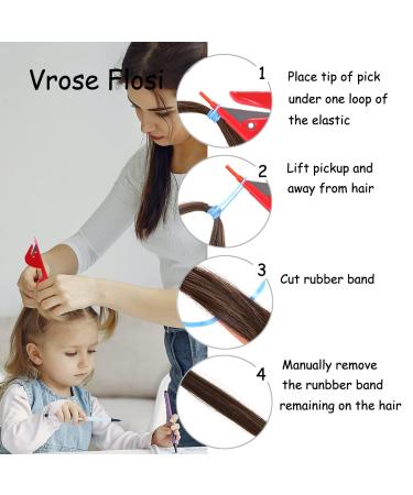 Vrose Flosi Elastic Rubber Band Cutter for Hair - Hair Tie Remover with 3 Red Pony Picks & 500 Clear Elastics - Easy Grip Hair Accessories for Girls & Women - Buy Online on GoSupps.com