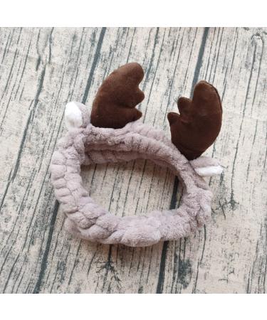 Jilukibo 2 Pack Deer Antler Cat Ear Headband for Women - Soft Elastic Hair Band for Makeup, Washing Face, Shower, Yoga, Spa - White Brown - Buy Online on GoSupps.com