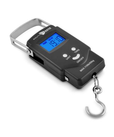 South Bend Digital Hanging Fishing Scale and Tape Measure with Backlit LCD Display, 110lb/50kg Weight Capacity (Batteries Included)
