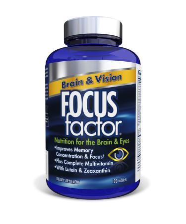 Focus Factor Brain and Vision Supplement, 120 Count - Eye Vitamin, Mineral Supplement & Complete Multivitamin for Adults w/ Lutein and Zeaxanthin  Brain Supplement for Focus, Concentration, Memory 120 Count (Pack of 1)