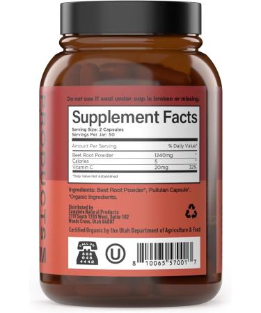 Organic Beet Root Capsules 620mg | 100 Count | Pure Beetroot Powder | Plant-Based, Non-GMO, Vegan Supplement | USA Made Herbal Capsules - Buy Online on GoSupps.com