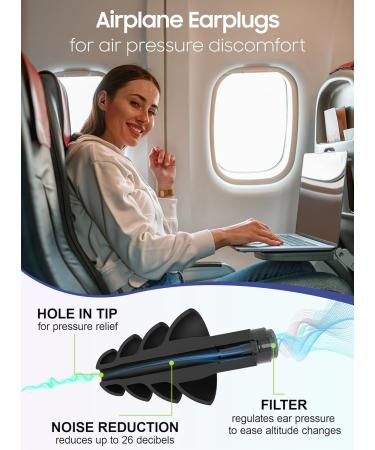 Buy Ear Plugs for Airplane Ear Pressure Relief - 2 Pairs Soft Silicone Reusable 26dB with Connector Cord | Travel Essentials for Flying - Carbon Black - Buy Online on GoSupps.com