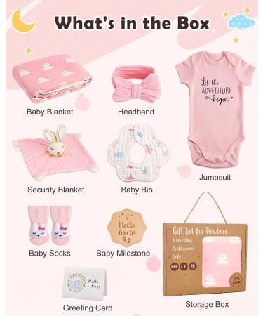 Lictin Pink Baby Gift Set - Newborn Essentials for Girls | Romper Bib Socks Headscarf & Cuddly Rabbit | Perfect Birth Gifts - Buy Online on GoSupps.com