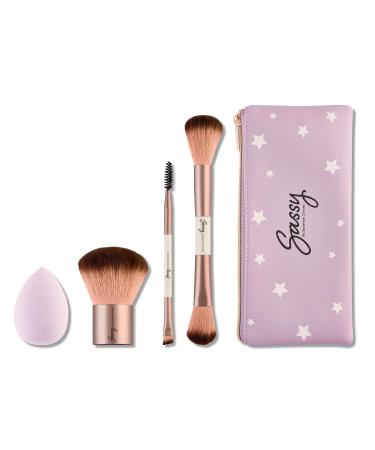 Sassy by Savannah Chrisley Sassy Brush Kit - Beauty Tool Kit for Women - All-in-One Beauty for Eyes and Face - Brush Kit Great for Makeup Application - Kit Includes Reusable Zipper Pouch - 4 Pc