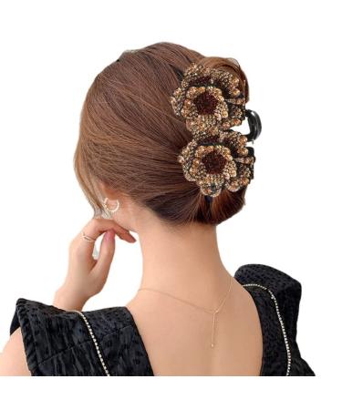 Rhinestone Double Flower Hair Claws Clips for Women Girl Crystal Hairgrip Handmade Fashion Hairpins Hair Head Accessories