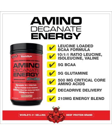 MuscleMeds Amino DECANATE Energy Pre Intra Workout Drink Essential Amino Acids BCAAs High Leucine Glutamine Muscle Recovery Strawberry Kiwi 30 Servings - Buy Online on GoSupps.com