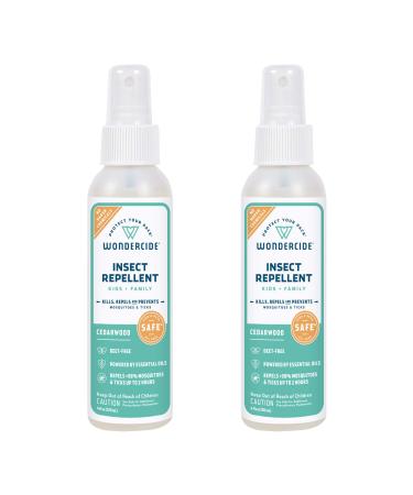 Wondercide - Mosquito Tick Fly and Insect Repellent with Natural Essential Oils - DEET-Free Plant-Based Bug Spray and Killer - Safe for Kids Babies and Family - Cedarwood 2-Pack of 4 oz Bottle