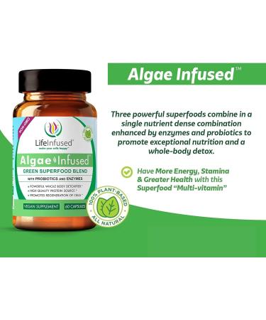 Life Infused Algae Infused - Premium Green Superfood Blend with Organic AFA Spirulina Chlorella - 60 Caps for Energy Digestion Detox & Immune Support - Buy Online on GoSupps.com