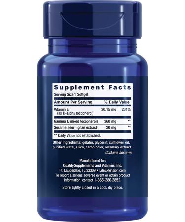 Life Extension Gamma E Mixed Tocopherols - D-Alpha Vitamin E Supplement for Heart Health & Skin Care - 60 Softgels - Buy Online on GoSupps.com