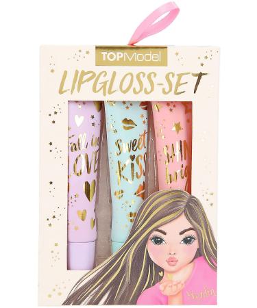 Depesche 11464 Top Model Lip-Gloss Set fragrant lipstick to apply for the lips 3 tubes with 8 ml each in the scents blueberry apple and cola colorful